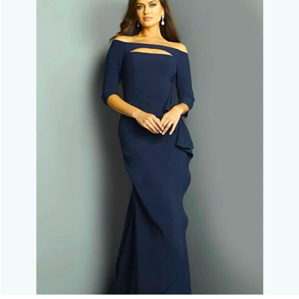 Elegant Navy Blue Off-Shoulder Dress